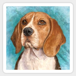 Beagle Painting with Turquoise Background Sticker